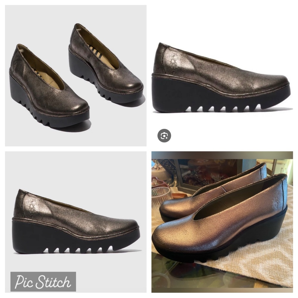 Fly London Beso BESO246FLY-024 Womens Cool Graphite Gold Leather Wedge